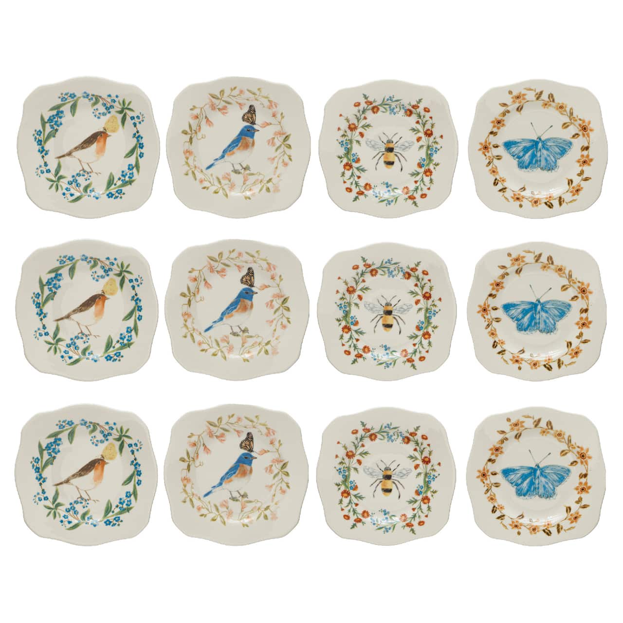 Hello Honey® Painted Fauna & Scalloped Edge Stoneware Plate Set